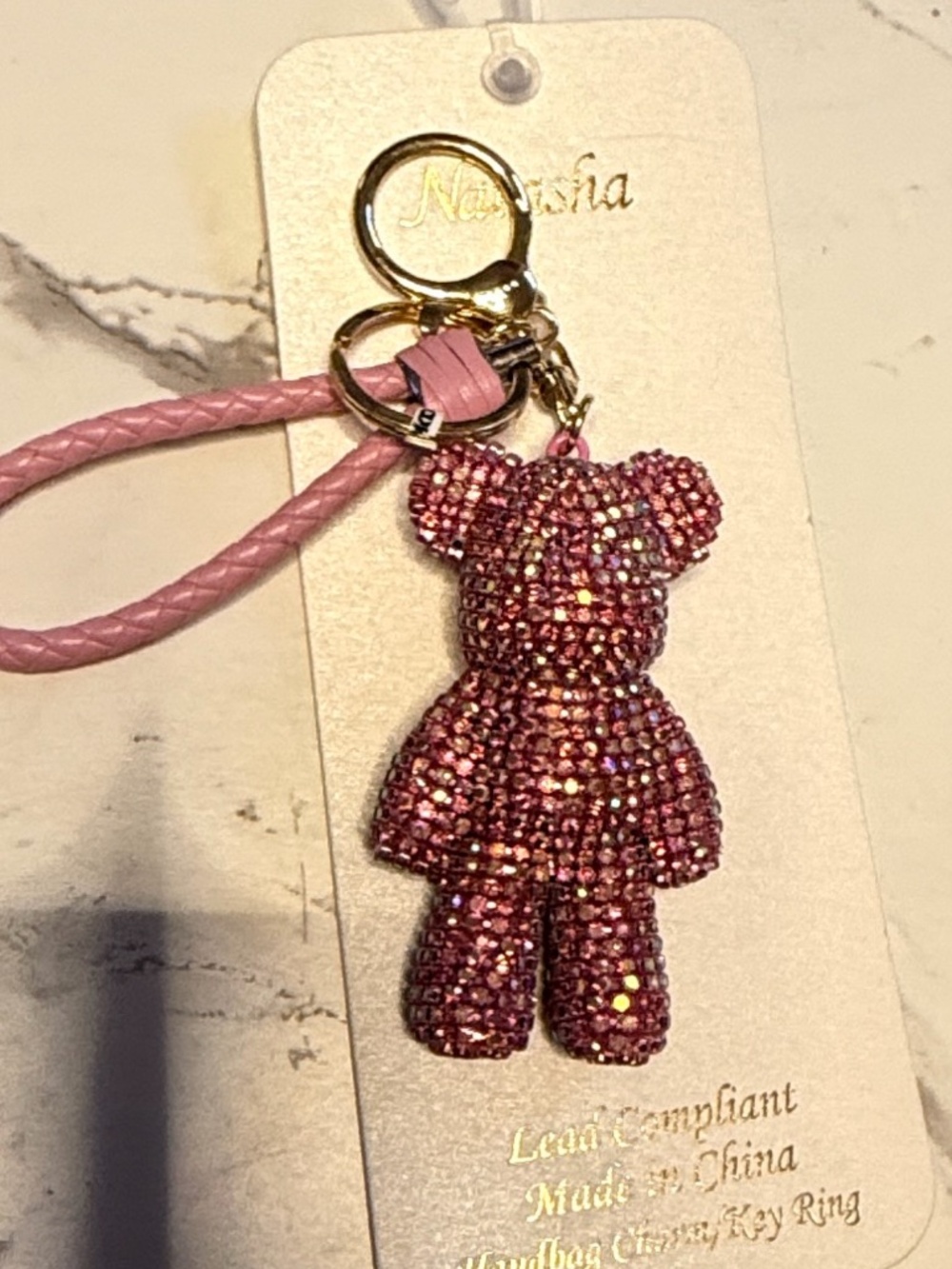Natashia Crystal Pink Teddy Bear Keychain/Bag Charm